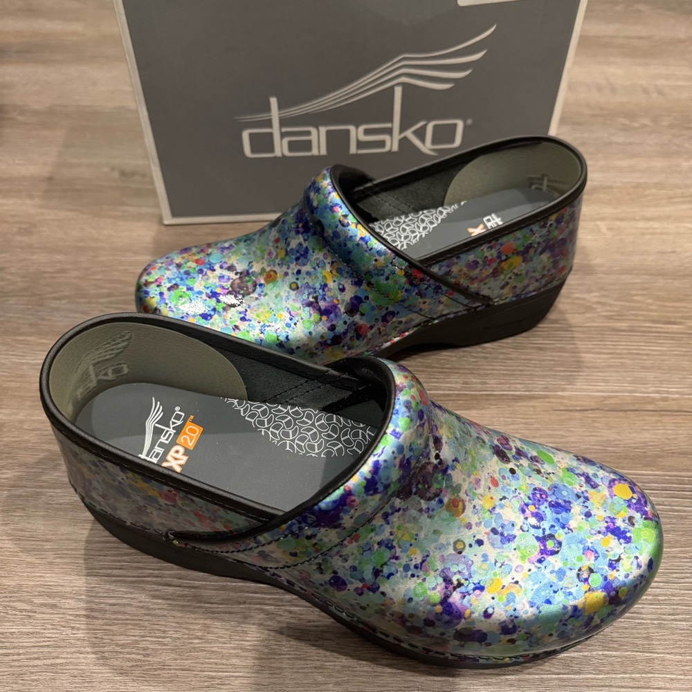 Dansko XP 2.0 Patent Watercolor Dots Leather Clogs
